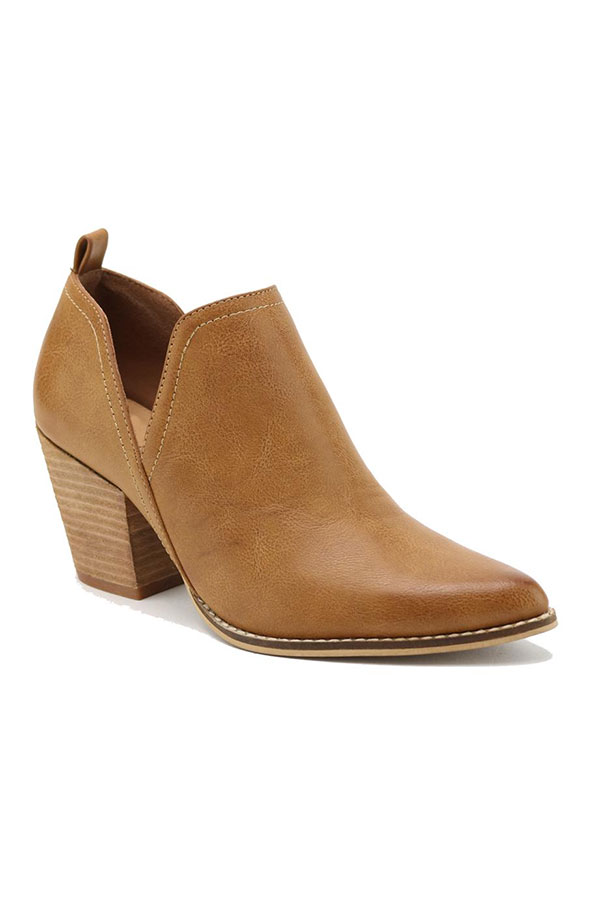 Camel V-Cut Western Ankle Boots for Women
