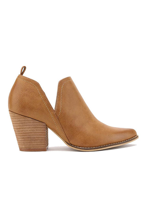 Camel V-Cut Western Ankle Boots for Women