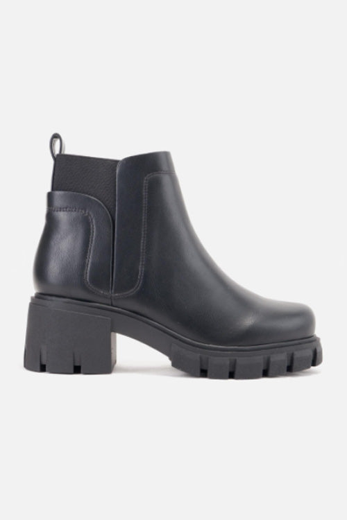 Black Chelsea Ankle Boots for Women - Chunky Platform Heel Lug Sole Booties